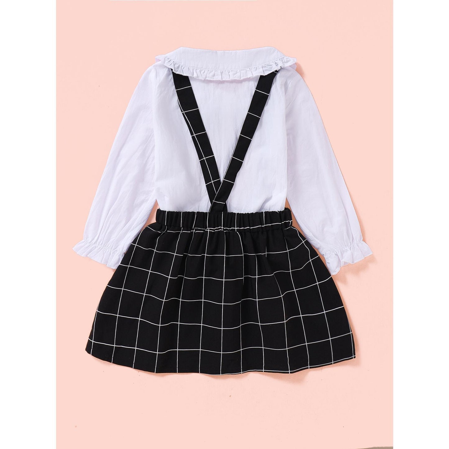 Baby Girl Clothes Baby Girl Outfits Long Sleeve Shirt Top Black Plaid Suspender Skirt 2PCS Outfits  Baby Girl Outfits WL20071289