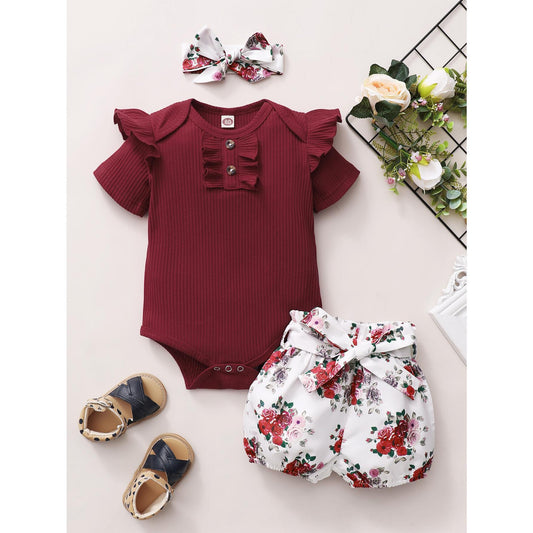 Newborn Baby Girl Outfits Ruffle Sleeve Romper Tops Floral Shorts Set Baby Girl Summer Clothes Outfits Set 22012047