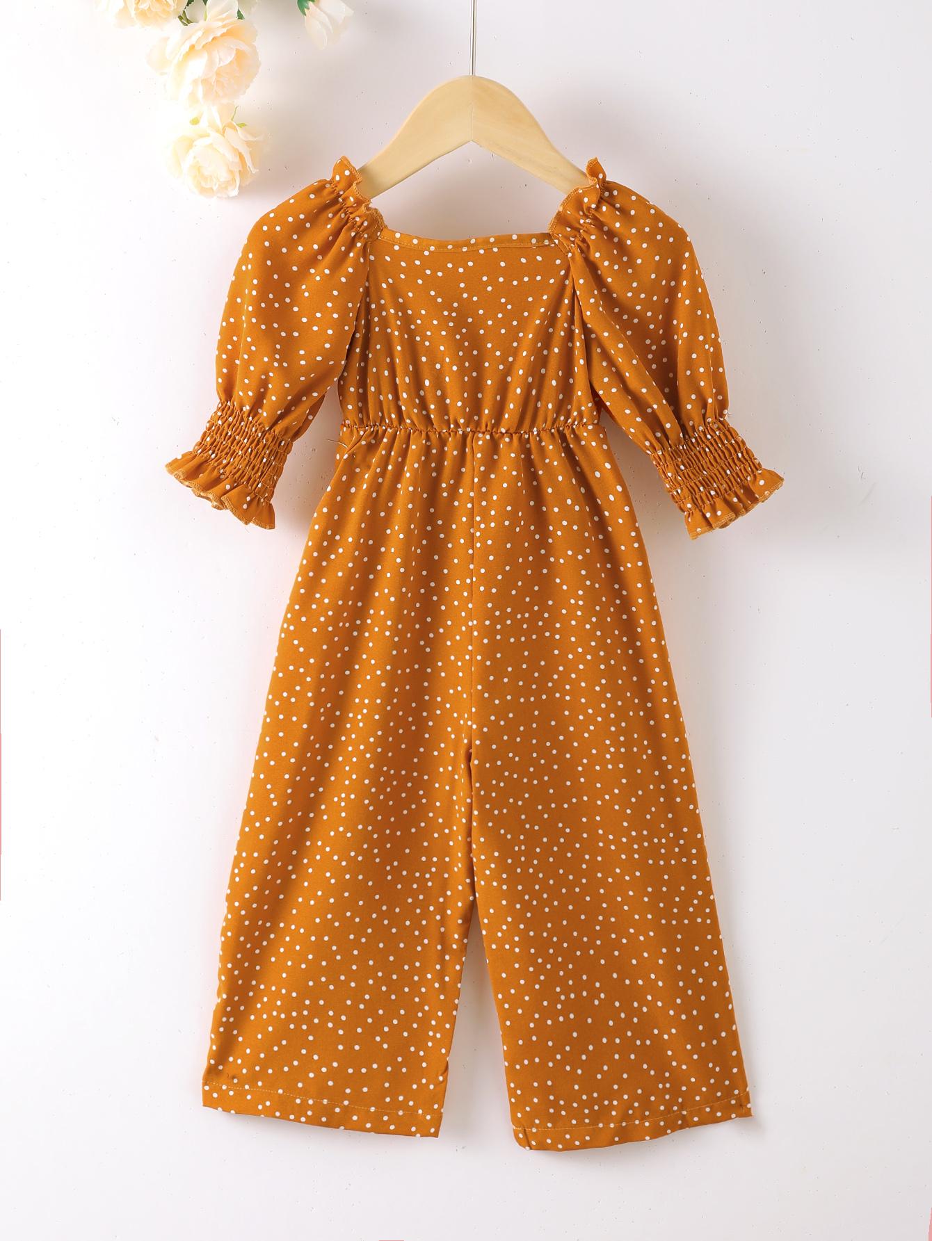 Jumpsuit For Baby Girls Bubble Sleeve Wave Point One Piece Green Little Girls ZX-221Y057