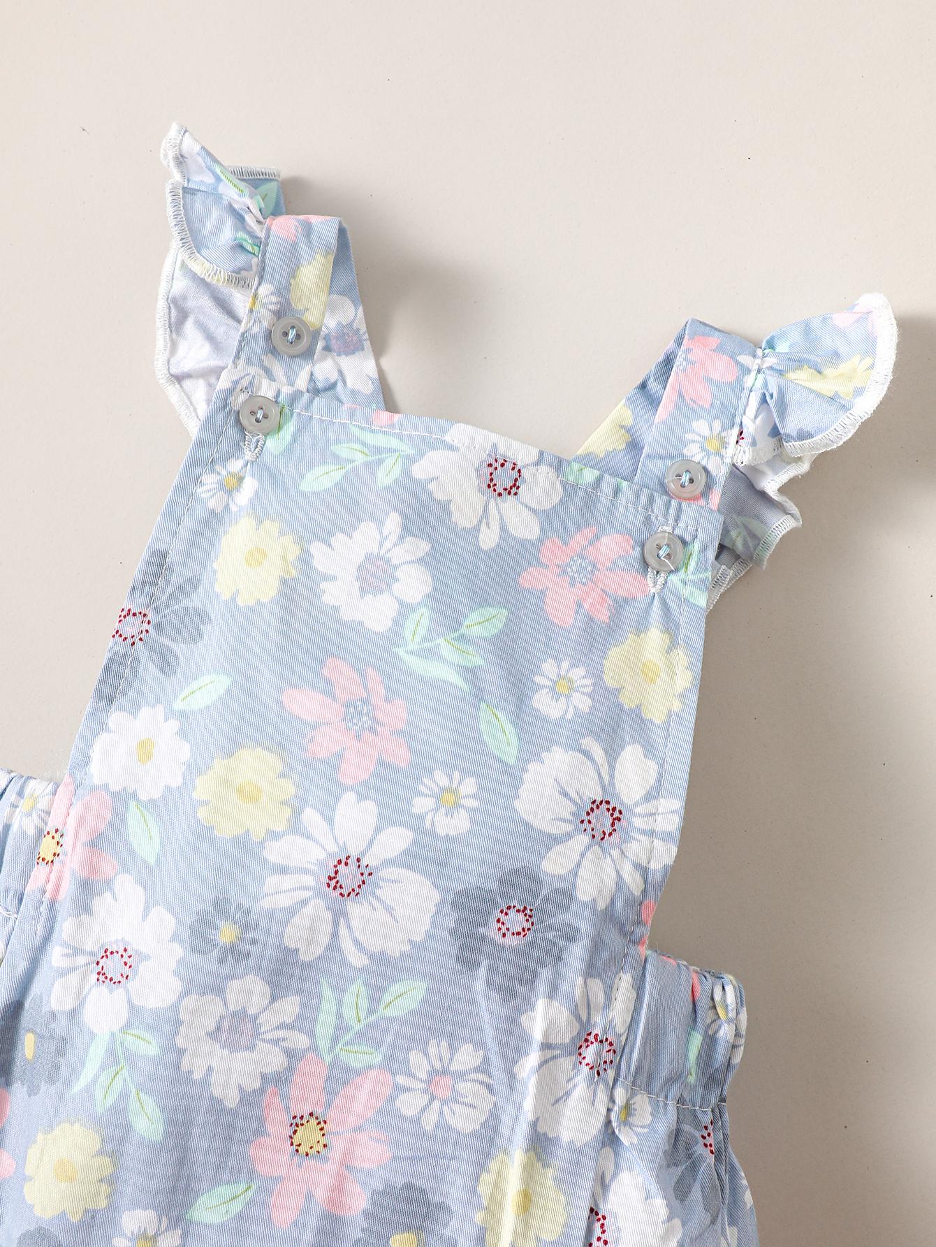 Kid Fashion Ready Stock Girls Clothes Summer Sleeveless Floral Print Romper With Hat 2Pcs Set ZX-ZB029
