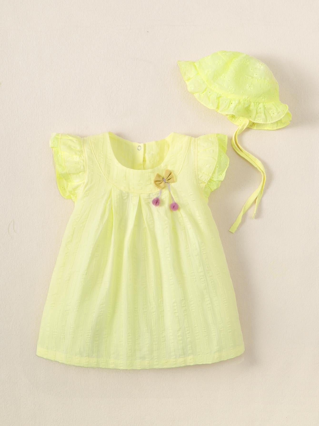 Kid Fashion Ready Stock Girls Outfits Sleeveless Solid Color Summer Dress With Hat 2Pcs Clothes Set ZX-ZB001