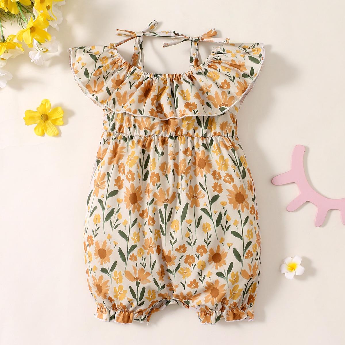 Baby Clothes Baby Girl Flowered Lotus Collar Halter Jumpsuit 112111605