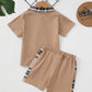 Kid Fashion Ready Stock Boys Clothes Boys Outfits Summer Turn-down Collar Pocket Shirts Shorts 2PCS Brown,622120001