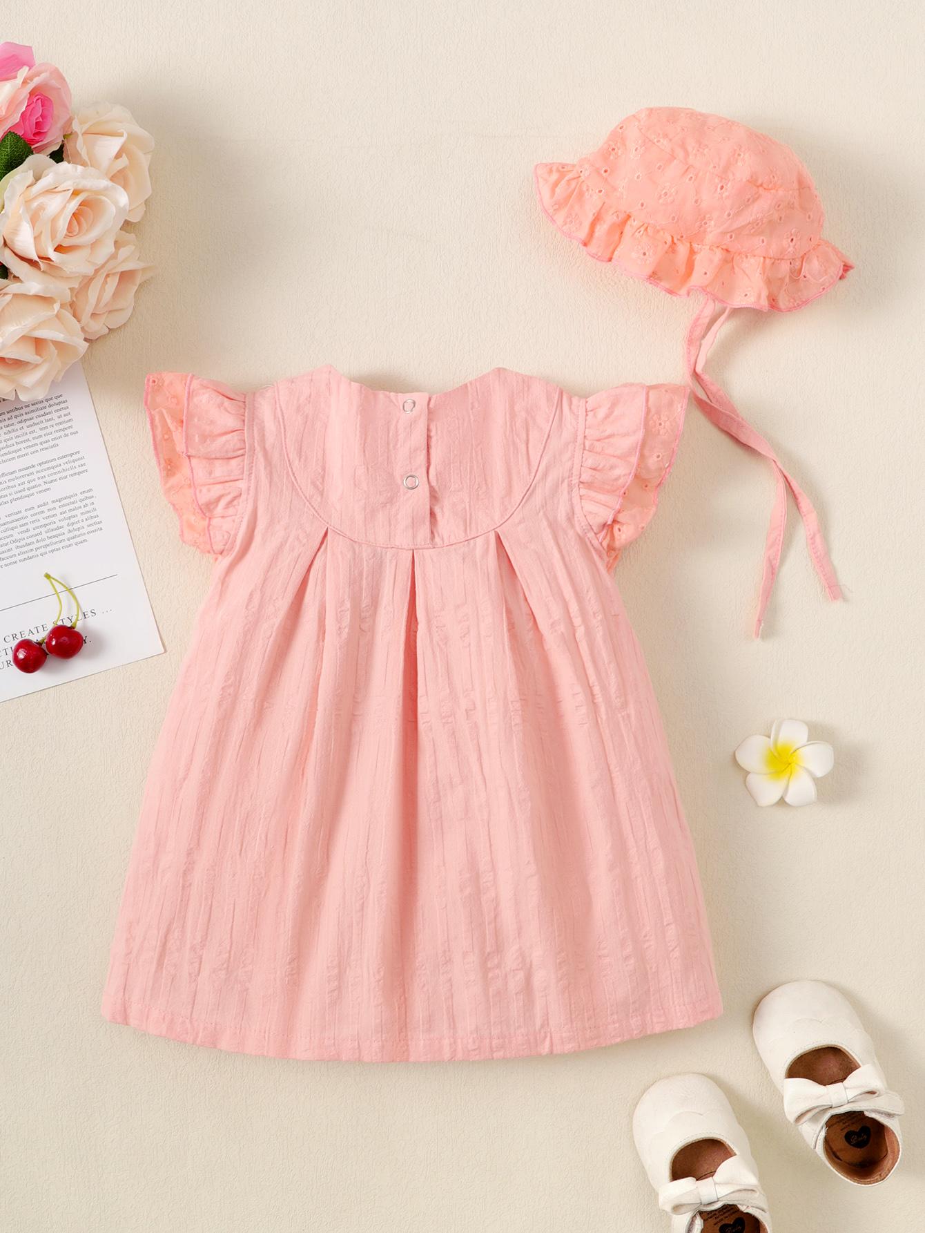 Kid Fashion Ready Stock Girls Outfits Sleeveless Solid Color Summer Dress With Hat 2Pcs Clothes Set ZX-ZB001