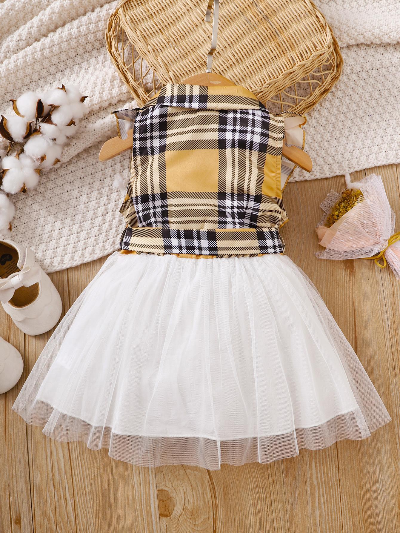 Baby Girls Dress Plaid Lace Sleeveless One Piece Summer Dress 112204020
