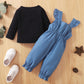 Baby Girls 2PCS Outfits Long Sleeve Round Neckline Tops Overall Pants Set Black 22106403