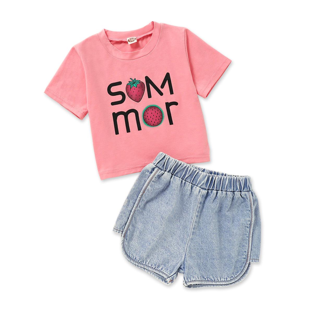 CLEARANCE*Baby Girl Clothes Summer Outfits Short Sleeve Shirt Top Jeans Shorts Set Baby Girl Denim Shorts Set YC2004270