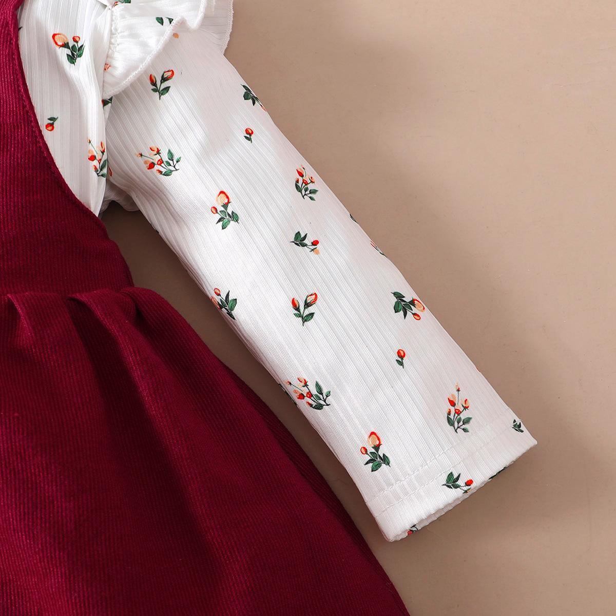 Baby Outfits For Baby Girls Small Flower Spring Long Sleeve Romper Fall Straps Suspender Skirts 2Pcs Clothes Set White GF122207003