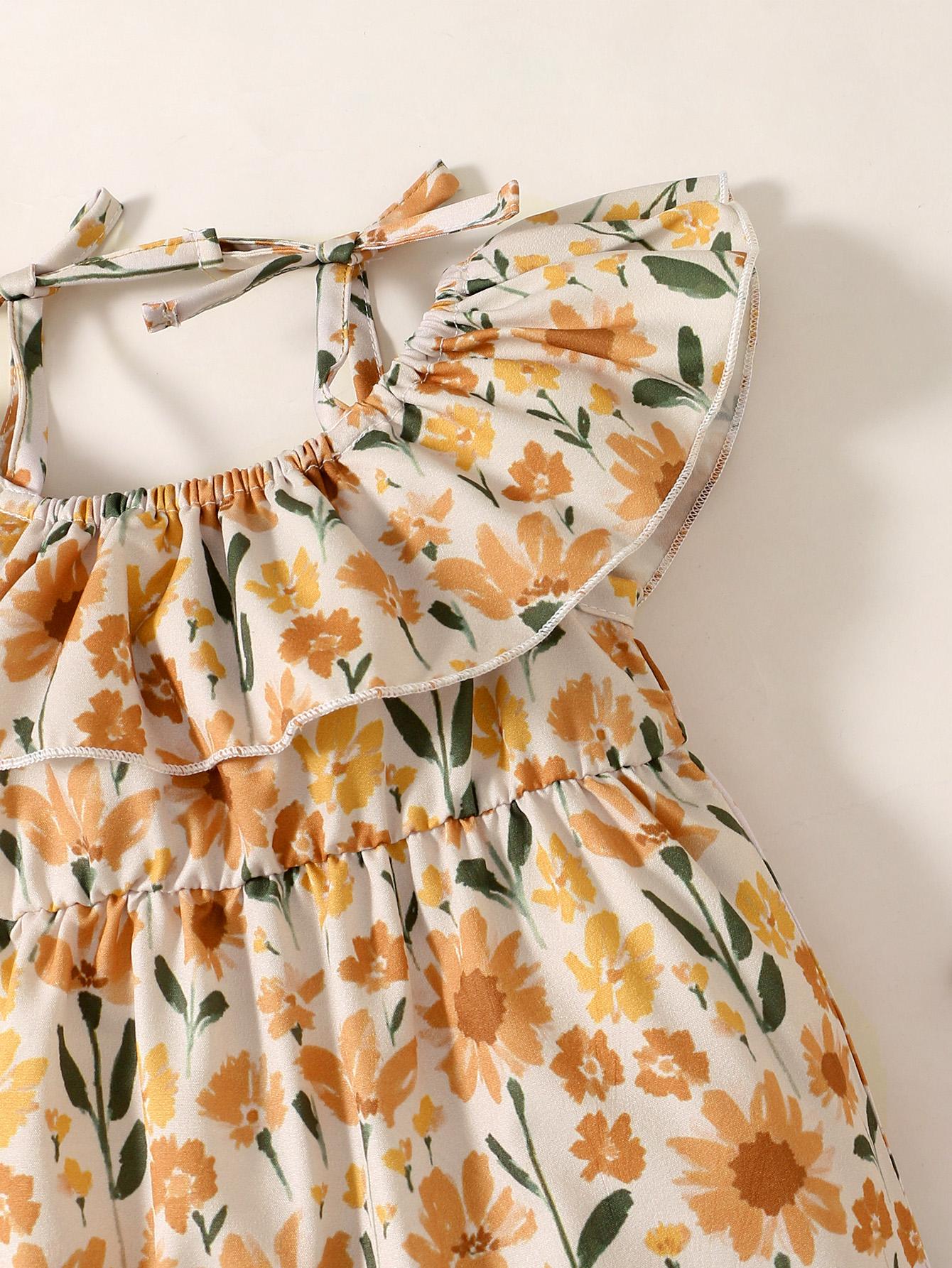 Baby Clothes Baby Girl Flowered Lotus Collar Halter Jumpsuit 112111605