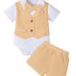 PureChapter Baby Boy Baptism Outfit 2-Piece Set Short Sleeve Waffle Knit Romper Top & Shorts, Christening Outfit for 1-18M