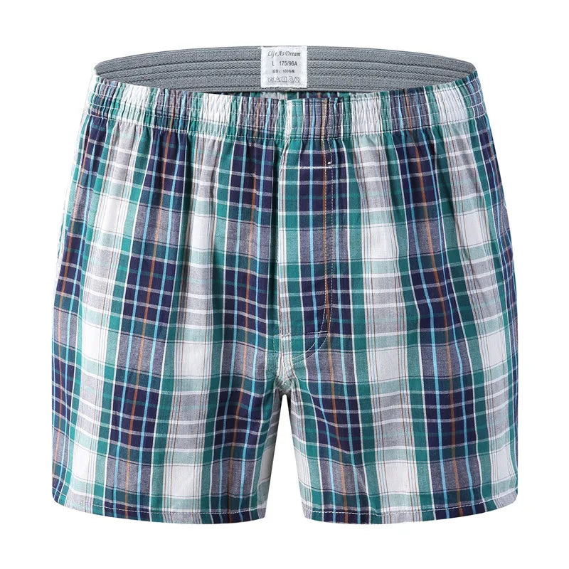 Men's Plaid Print Boxer Shorts 100% Polyester Soft Stretchy Blended Woven Elastic Plus Size Drawstring Men's Shorts