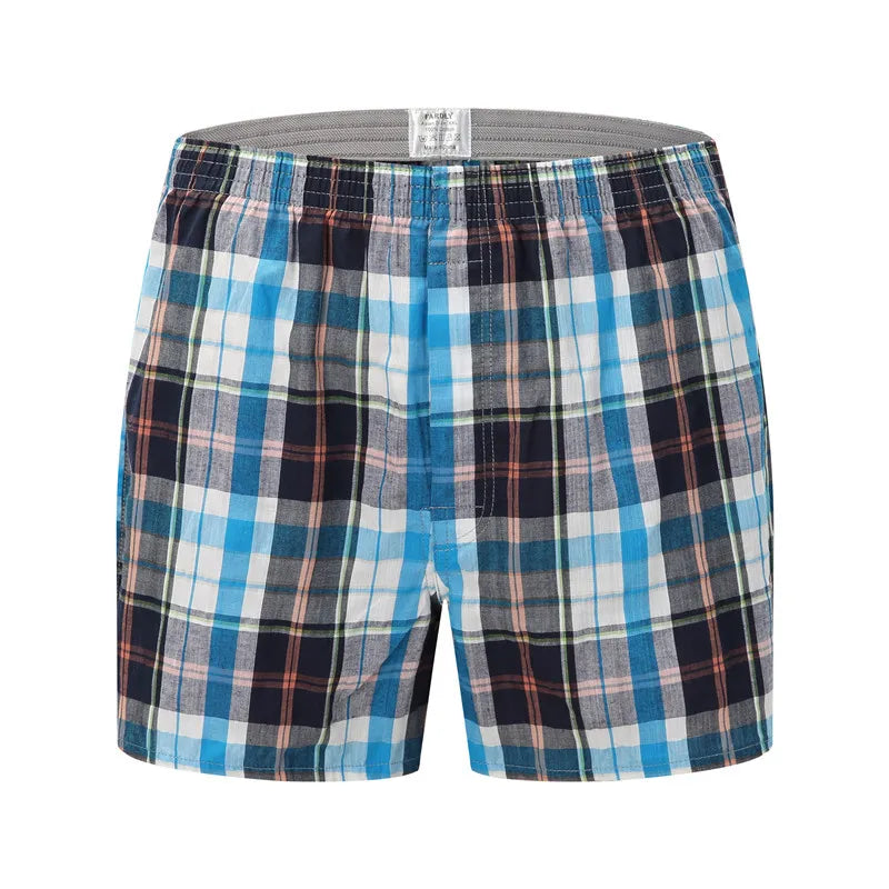 Men's Plaid Print Boxer Shorts 100% Polyester Soft Stretchy Blended Woven Elastic Plus Size Drawstring Men's Shorts
