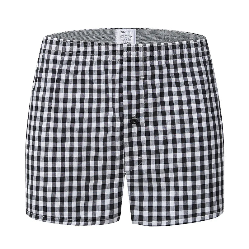 Men's Plaid Print Boxer Shorts 100% Polyester Soft Stretchy Blended Woven Elastic Plus Size Drawstring Men's Shorts