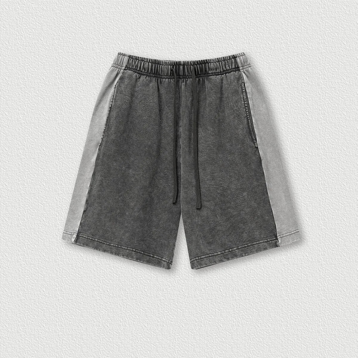 370G 100% Cotton Custom Vintage Splicing Ribbon Loose Color Contrast Shorts Drawstring Casual Men's Five-point Shorts