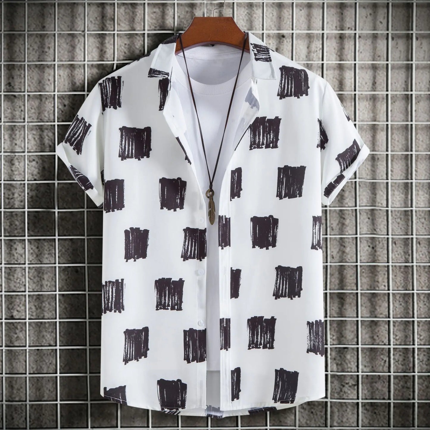 Abstract Art Men's Shirt | Minimalist Brush Stroke Short Sleeve Shirts