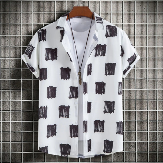 Abstract Art Men's Shirt | Minimalist Brush Stroke Short Sleeve Shirts