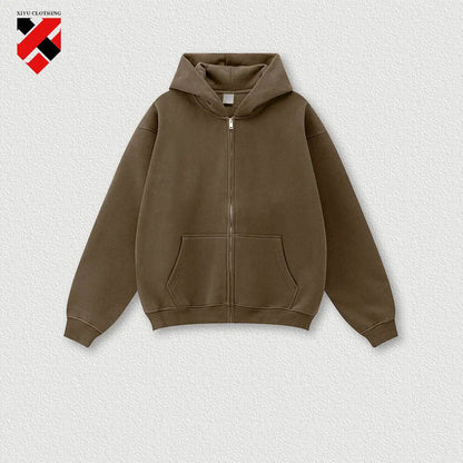 345G Custom Logo Heavyweight Men's Casual Hoodie Velvet Hooded Cardigan Sweatshirt Suit Men's  Plus Size Trendy Hoodie