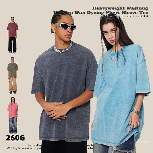 260G Custom Logo Heavyweight 100% Cotton Washing T-shirt Retro Trendy Brand Teenager Loose Blanks T-shirt for Men And Women