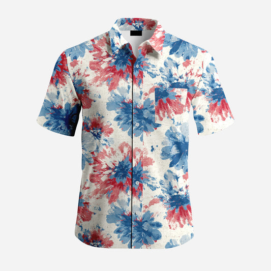 Custom Printed 100% Polyester Floral Stand Collar Casual Men's Button-Up Shirt for Beach Vacation Anti-Pilling Shirts OEM Service