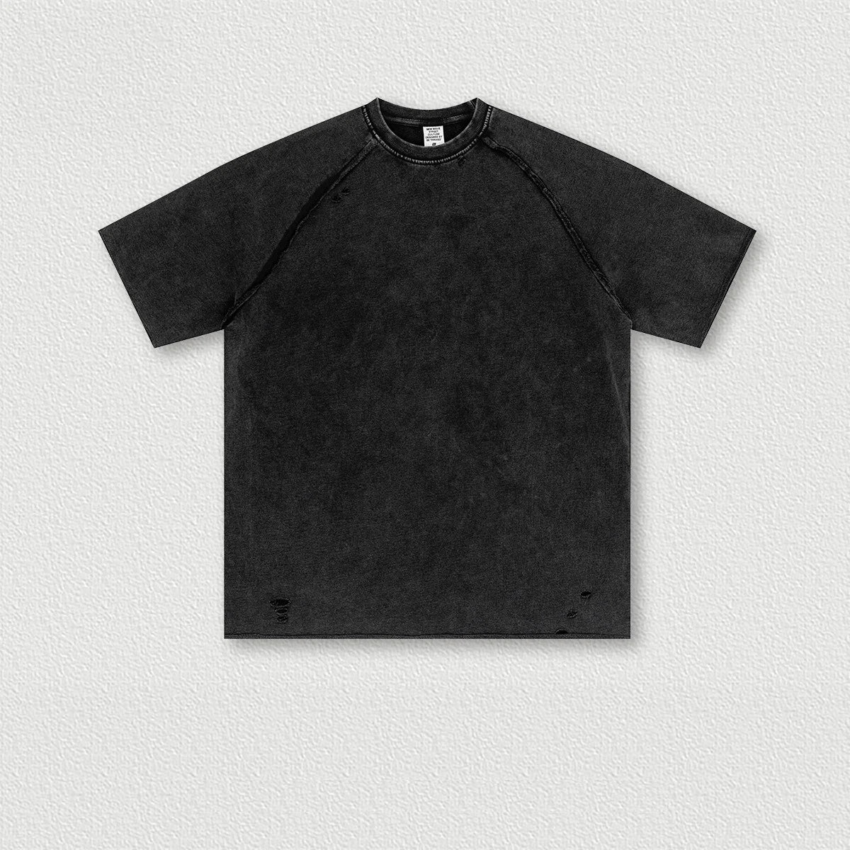 330 Grams 100% Cotton American Retro Heavyweight Washed Batik Terry T-shirt Wrecked Curled Large Size Short-sleeved Men