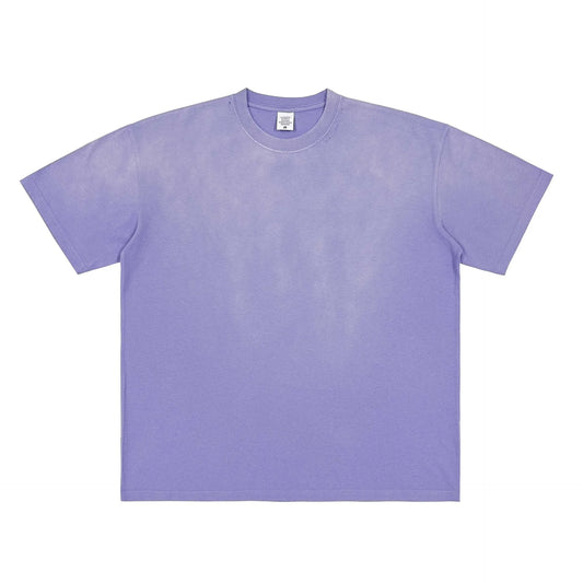 American Retro Neckline Worn Short Sleeve 250G Cotton Wash Water Old Round Neck T-shirt Men's Loose Joker T-shirt