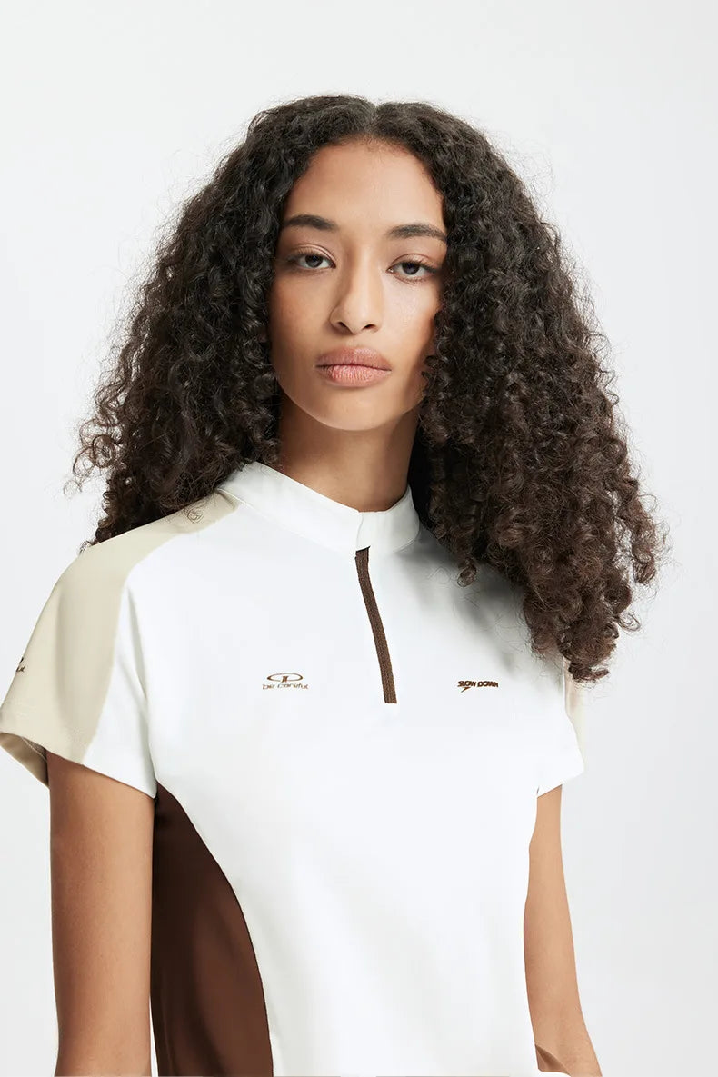 165G Cycling Zipper T-shirt Spring and Summer New Product Cool Pearl Outdoor Sports Contrasting Color Tailoring Short Sleeves