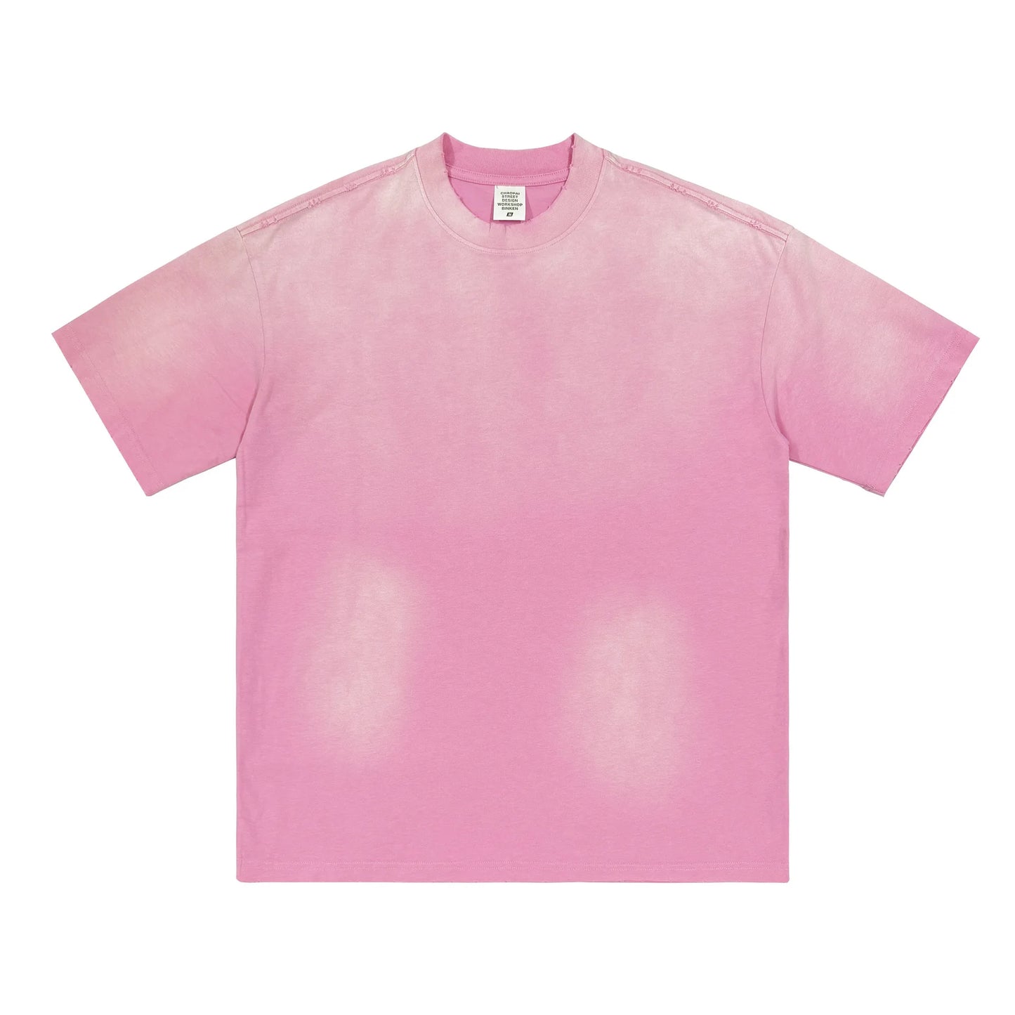 270G 100% Cotton Washed Old Retro Short Sleeve American Spray Monkey Wash Worn Small High Collar Round Collar Men's T-shirt