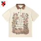 Custom Short-Sleeved American Street Fashion Style with Loose Floral Letter Print Lapel Breathable Casual Polo Shirt