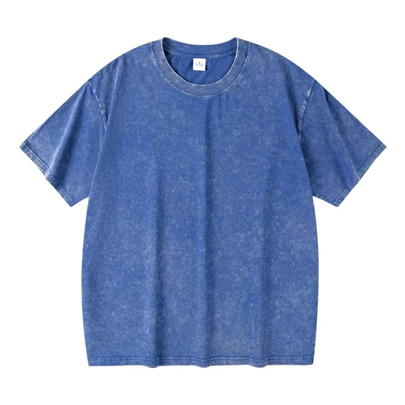 Washed Distressed 230g Heavyweight Cotton Short Sleeved T-shirt Versatile Men Summer Solid Color Loose T-shirt for Men