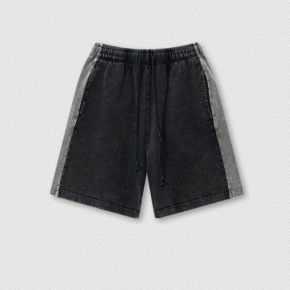 370G 100% Cotton Custom Vintage Splicing Ribbon Loose Color Contrast Shorts Drawstring Casual Men's Five-point Shorts