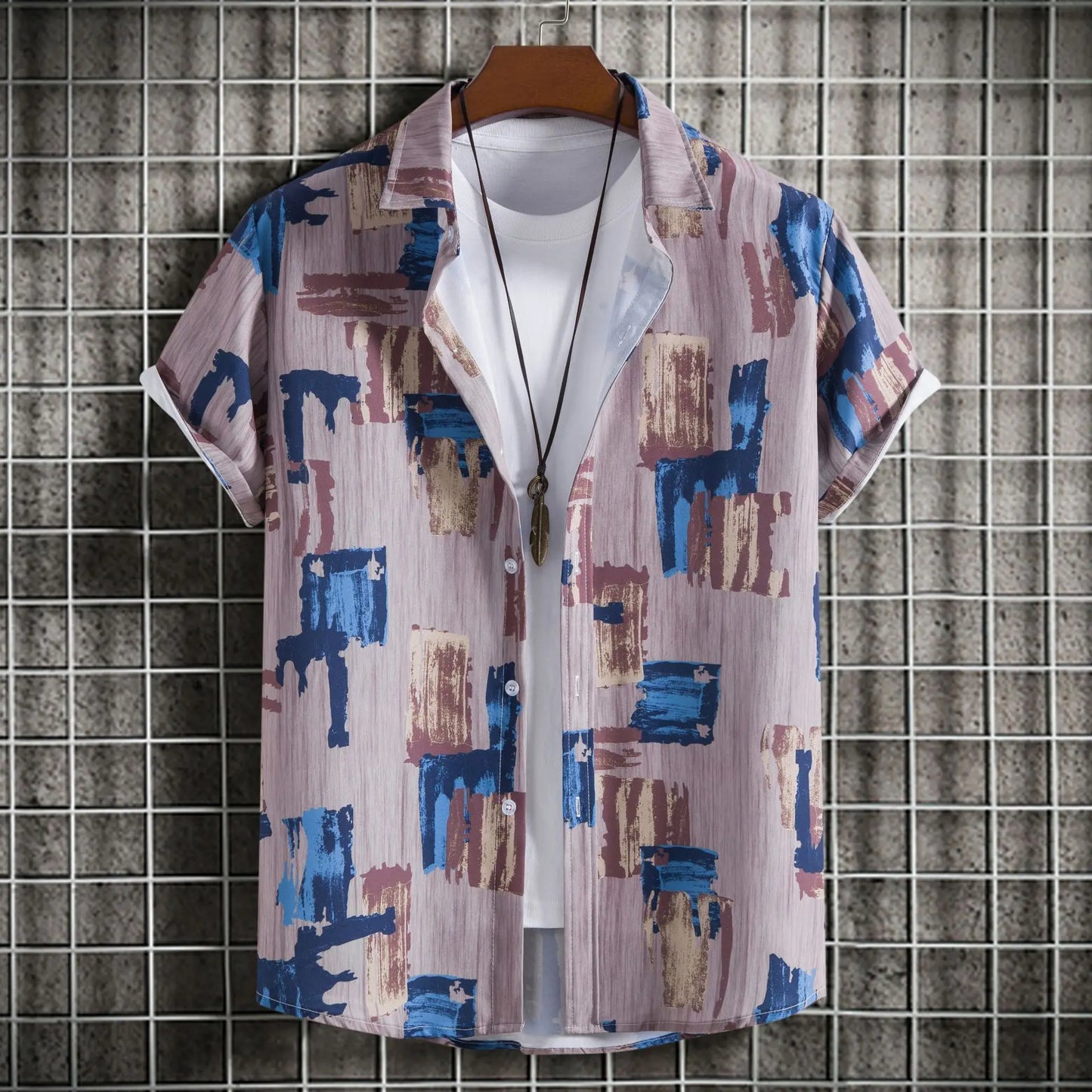 Abstract Art Men's Shirt | Minimalist Brush Stroke Short Sleeve Shirts