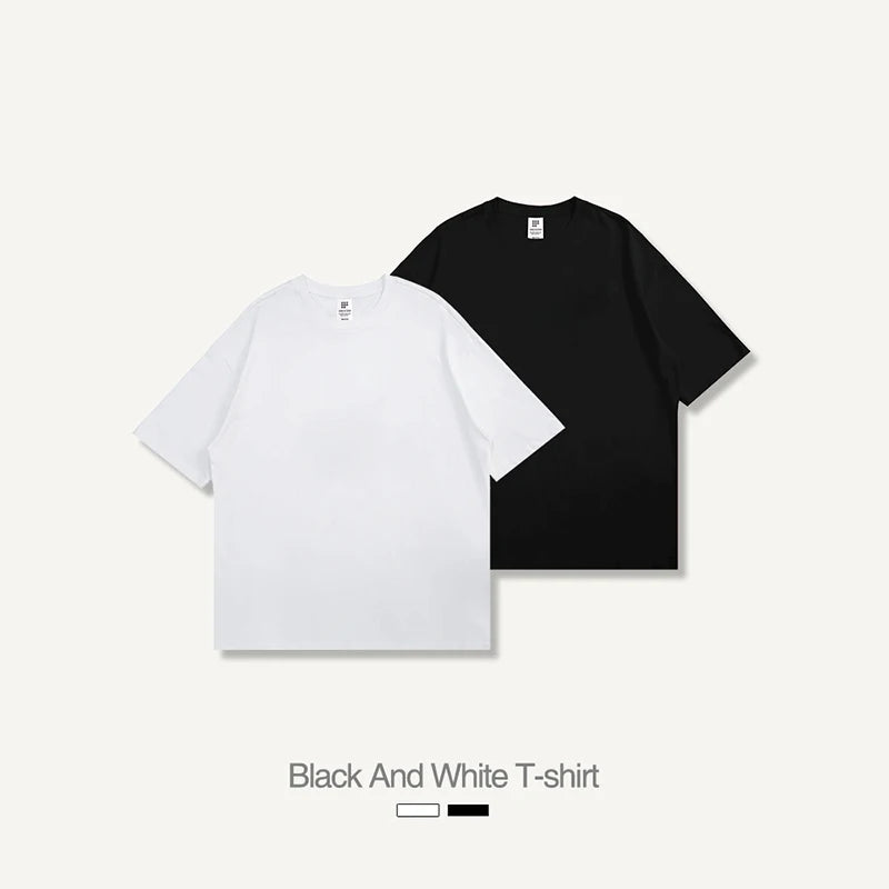 2026 Summer New Product American West Coast Brand Black and White Solid Color T-shirts 220g Combed Cotton Short Sleeves tshirt