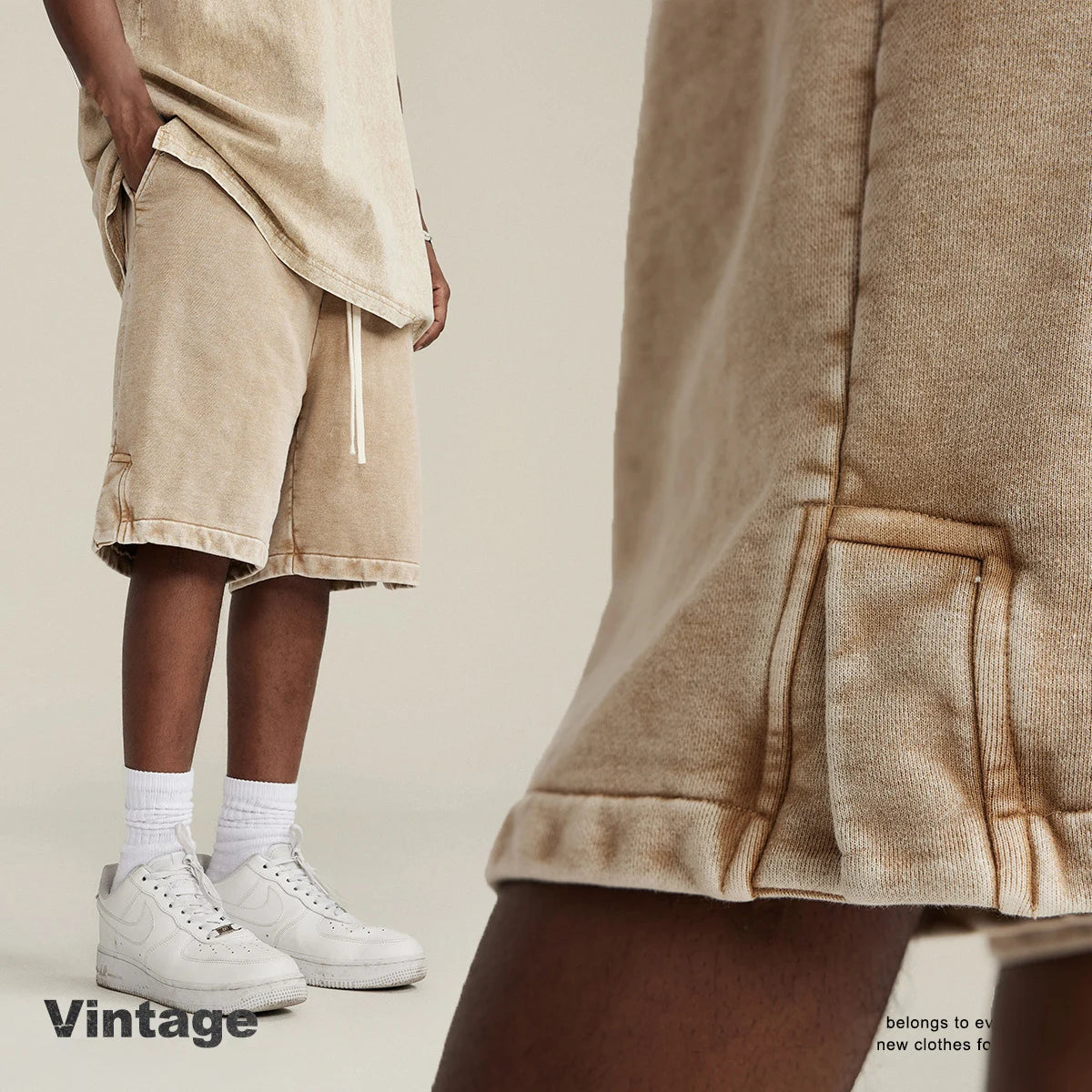 350 Grams 100% Cotton Custom Logo Heavy Weight Retro Wash-slit American Trendy Brand Men's Five-point Pants Men's Shorts