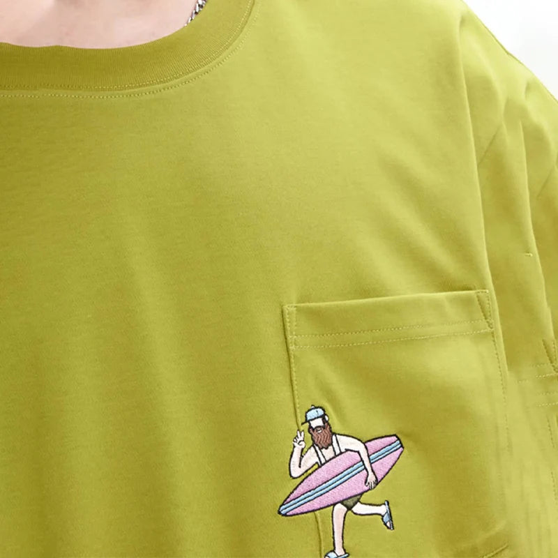 240G Sports Embroidered Pocket T-shirt 6 in 1 Cool Quick-drying Short Sleeves T-shirt for Men