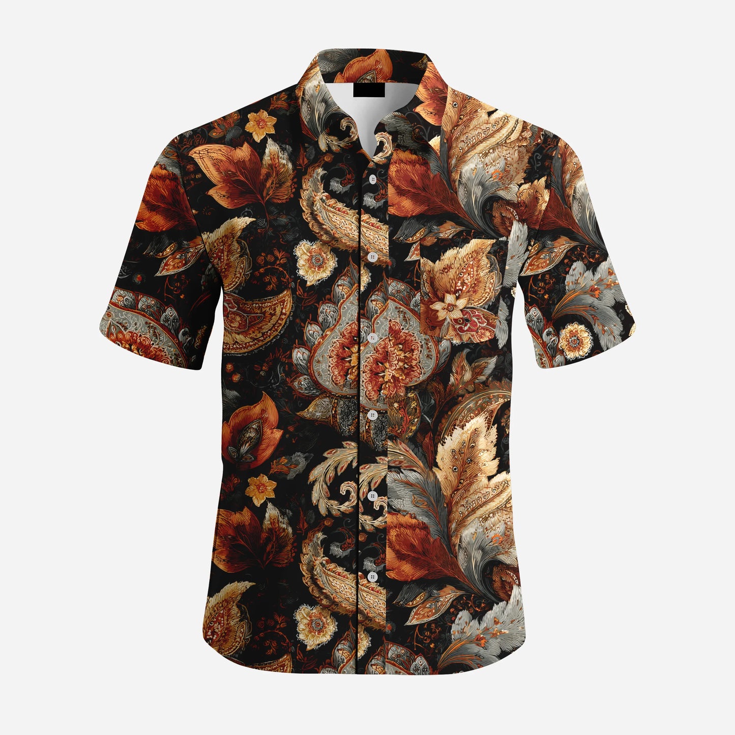 American Retro Floral Men's Short-Sleeved Casual Shirt 100% Polyester Hawaiian Style Summer Thin Loose Fit Handsome Shirts