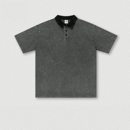 285G 100 Cotton Heavy Weight Retro POLO Shirt Men's T-shirt Loose Contrasting Color Lapel Short-sleeved T-shirt for Men