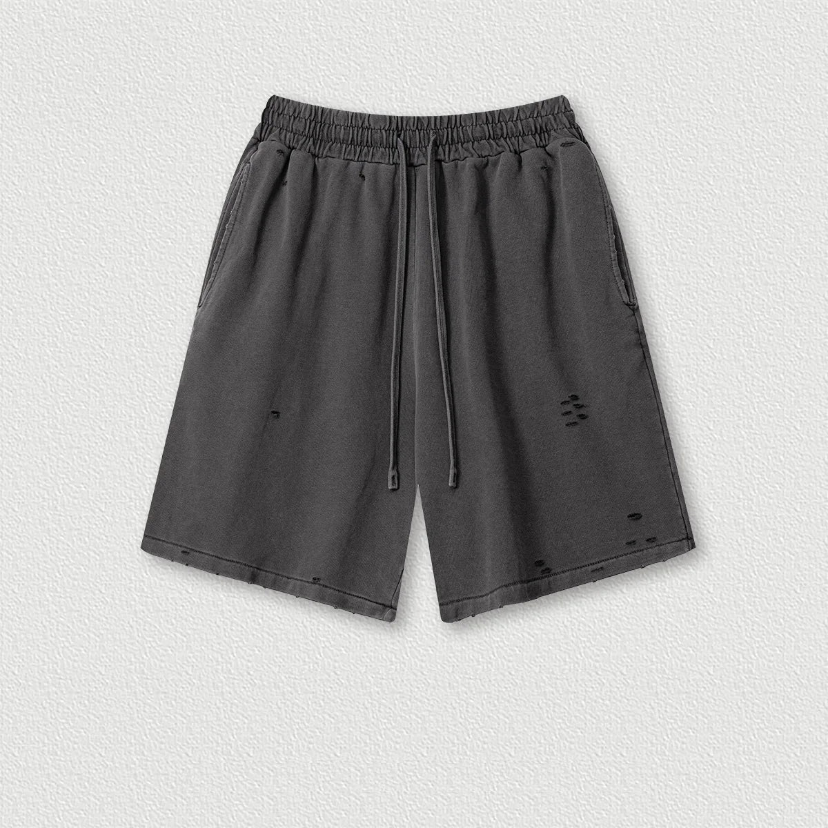 275G 330G 100% Cotton Custom Logo American Fashion Sports Fitness Ripped Crimped T Shirt Five-point Shorts Suit Men