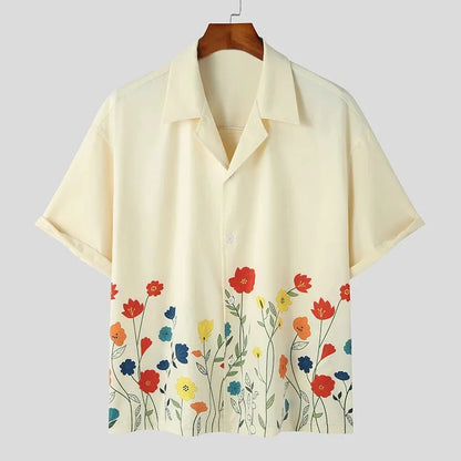 Custom 2026 Summer European American Men's Casual Short Sleeve Poplin Hawaiian Shirt Lapel Fashion Flower Vintage Men's Shirt