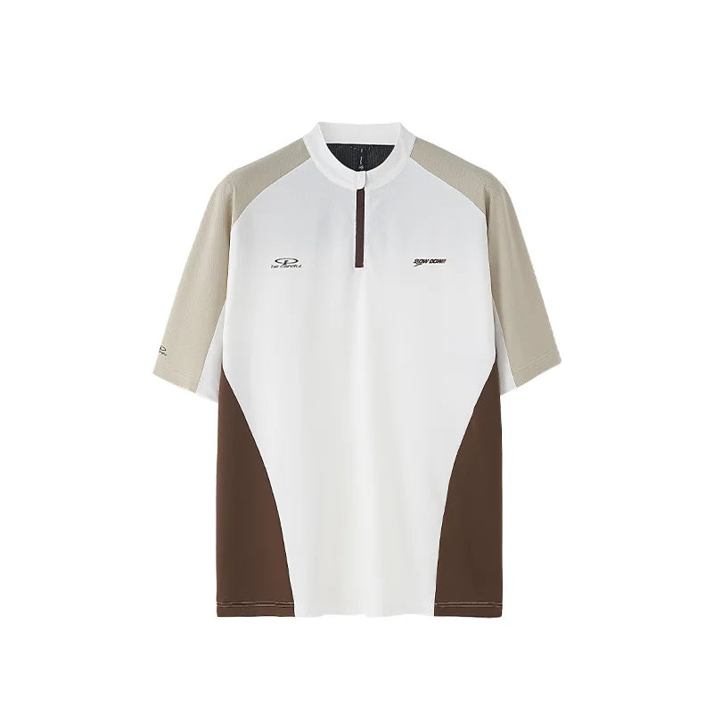 165G Cycling Zipper T-shirt Spring and Summer New Product Cool Pearl Outdoor Sports Contrasting Color Tailoring Short Sleeves