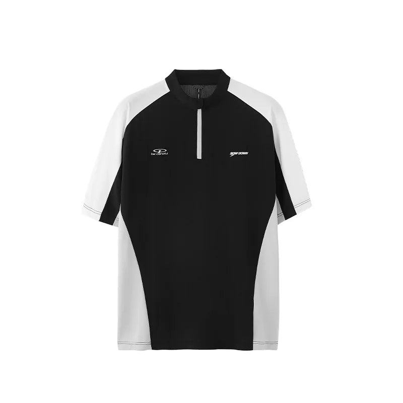165G Cycling Zipper T-shirt Spring and Summer New Product Cool Pearl Outdoor Sports Contrasting Color Tailoring Short Sleeves