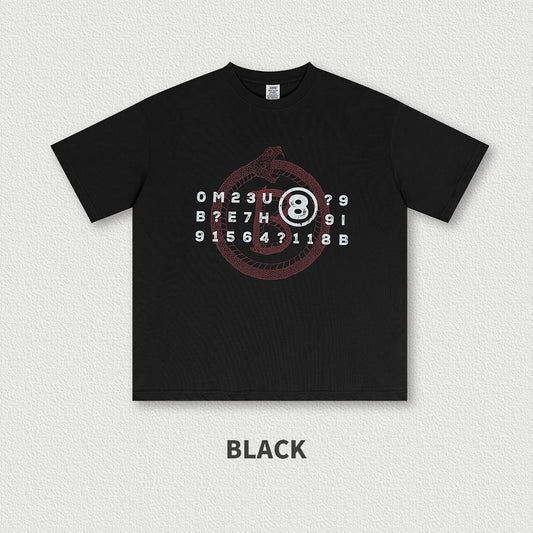 235G Heavyweight 100% Cotton Custom Fashion Brand Retro Snake Year Series Print Casual Lovers Short-sleeved T-shirt Men Fashion