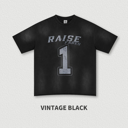285G Heavyweight 100% Cotton Retro Design Printed Short-sleeved T-shirt Handsome Black Top Heavy Clothes Men's Trendy