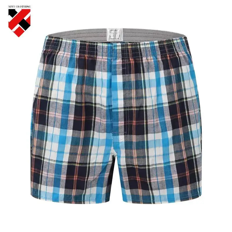 Men's Plaid Print Boxer Shorts 100% Polyester Soft Stretchy Blended Woven Elastic Plus Size Drawstring Men's Shorts