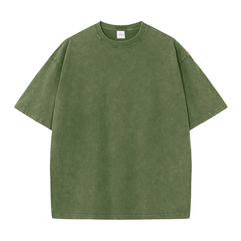 100% Cotton 230G Vintage Snowflake Point Solid Color T-Shirts for Men/Women Short Sleeve Washed Street Hip Hop Tshirts