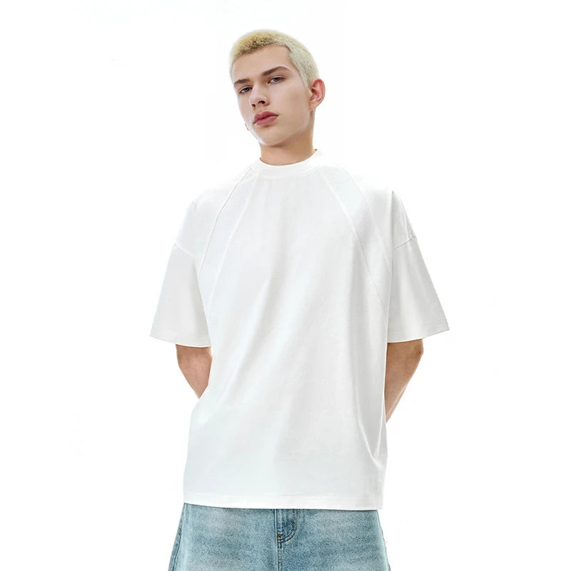 American Street Heavy High Quality Oversized T-Shirt Spring Summer New American Size Patchwork Short-Sleeved T-Shirt for Man