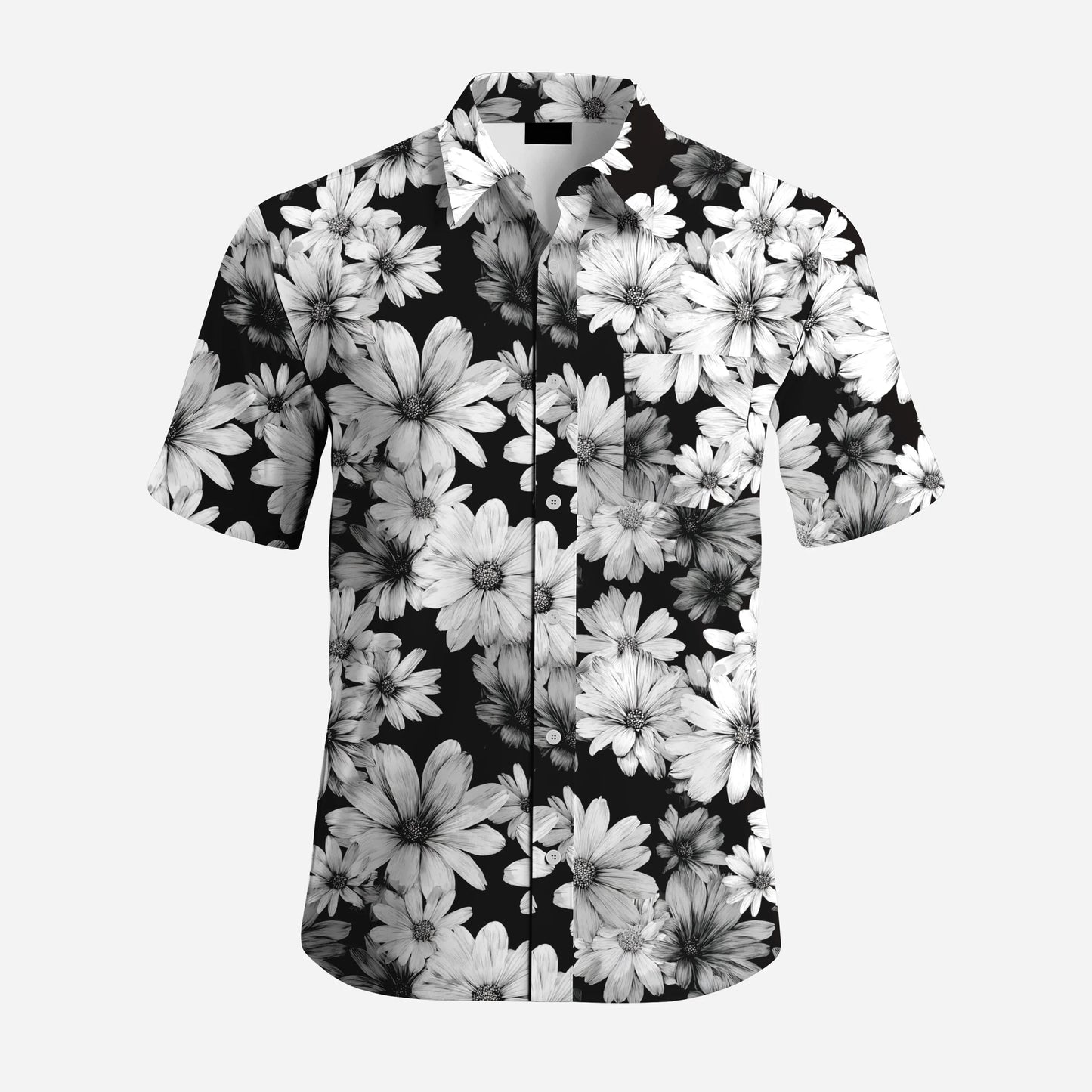 American Retro Floral Men's Short-Sleeved Casual Shirt 100% Polyester Hawaiian Style Summer Thin Loose Fit Handsome Shirts