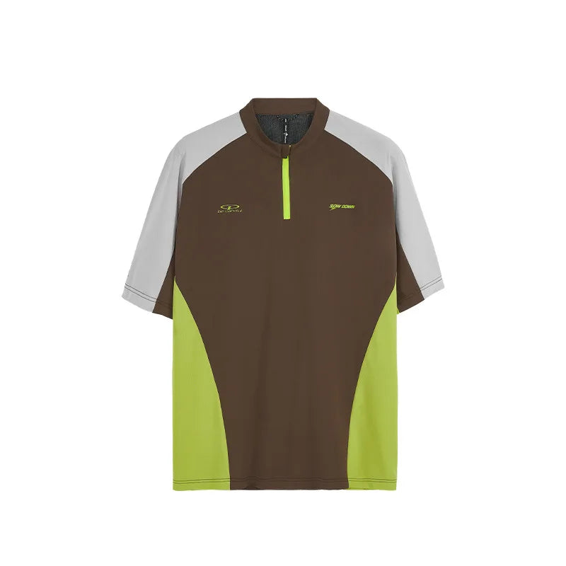 165G Cycling Zipper T-shirt Spring and Summer New Product Cool Pearl Outdoor Sports Contrasting Color Tailoring Short Sleeves