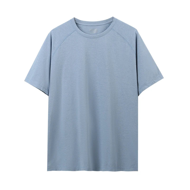 Stock Breathable Quick Dry Anti-UV O-Neck Pullover Knitted Size Loose Fit Short Sleeve Solid Color Casual Sports Style Men