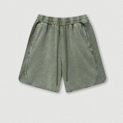 330 Grams 100% Cotton Custom logo High Street Batik Washed Old Men's Shorts Loose Mid-Pants Men Fashion Brand Casual Shorts