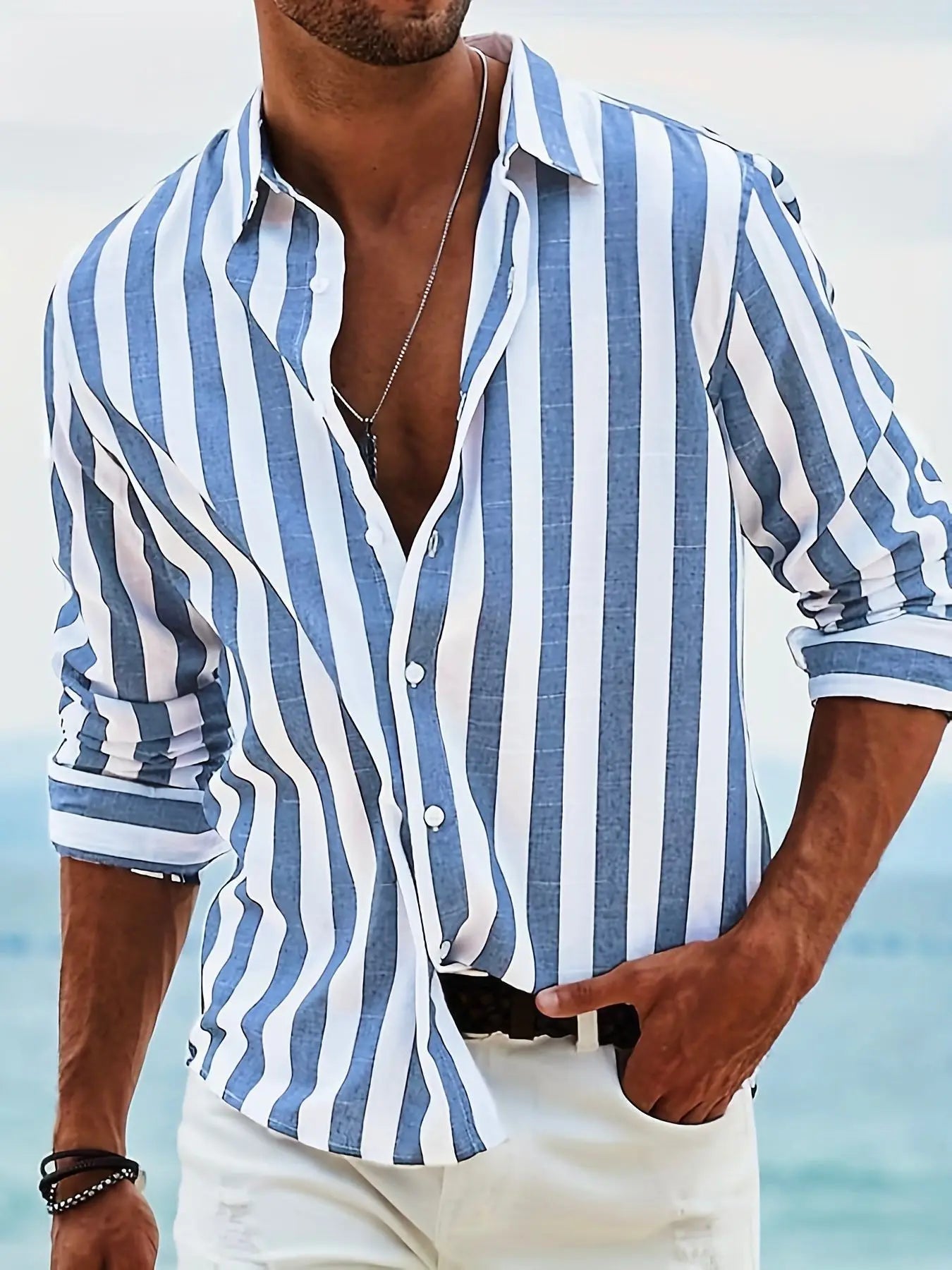 2026 Men's Casual Digital Printing Contrast Color Lapel Collar Cardigan Polyester Machine Washable Men’s Shirts